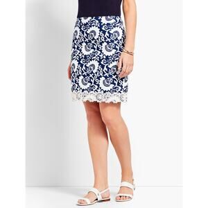 Talbots Skirt Lace Trimmed Floral Stretch Cotton A Line Preppy Lined Slimming 2P